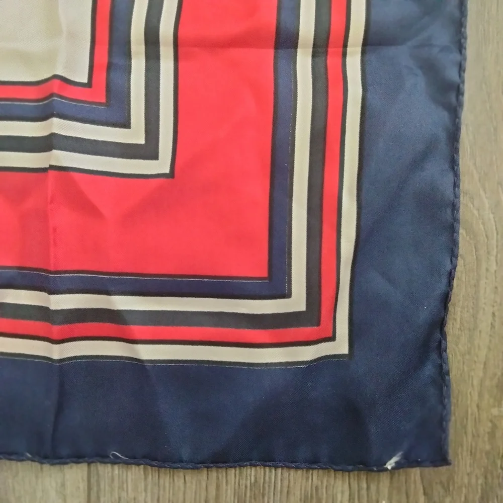 Hudson's Vintage 100% Silk Made in Italy Navy Red White Square Scarf Nautical